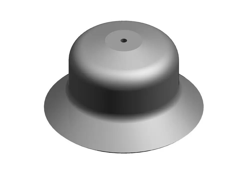 Bosch Zünddüse mit gewölbter Form und zentralem Loch, aus einem grauen Material gefertigt, auf hellem Hintergrund dargestellt.